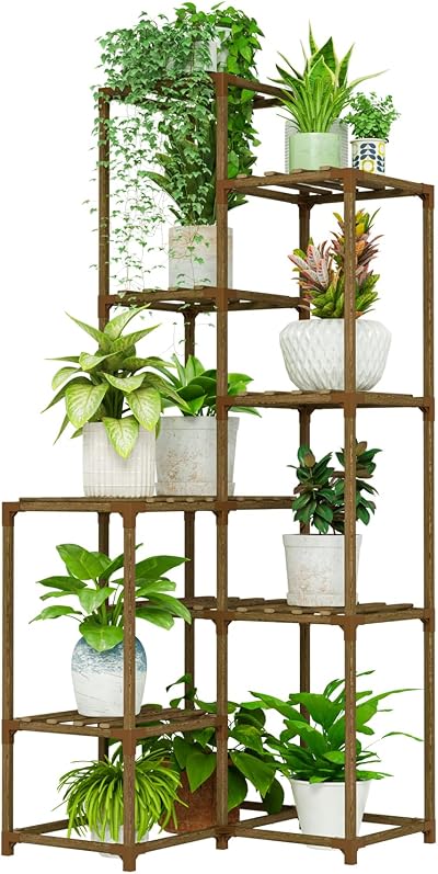 Bamworld 54.7 Tall Corner Plant Stand Indoor Outdoor Wooden Tiered Rack