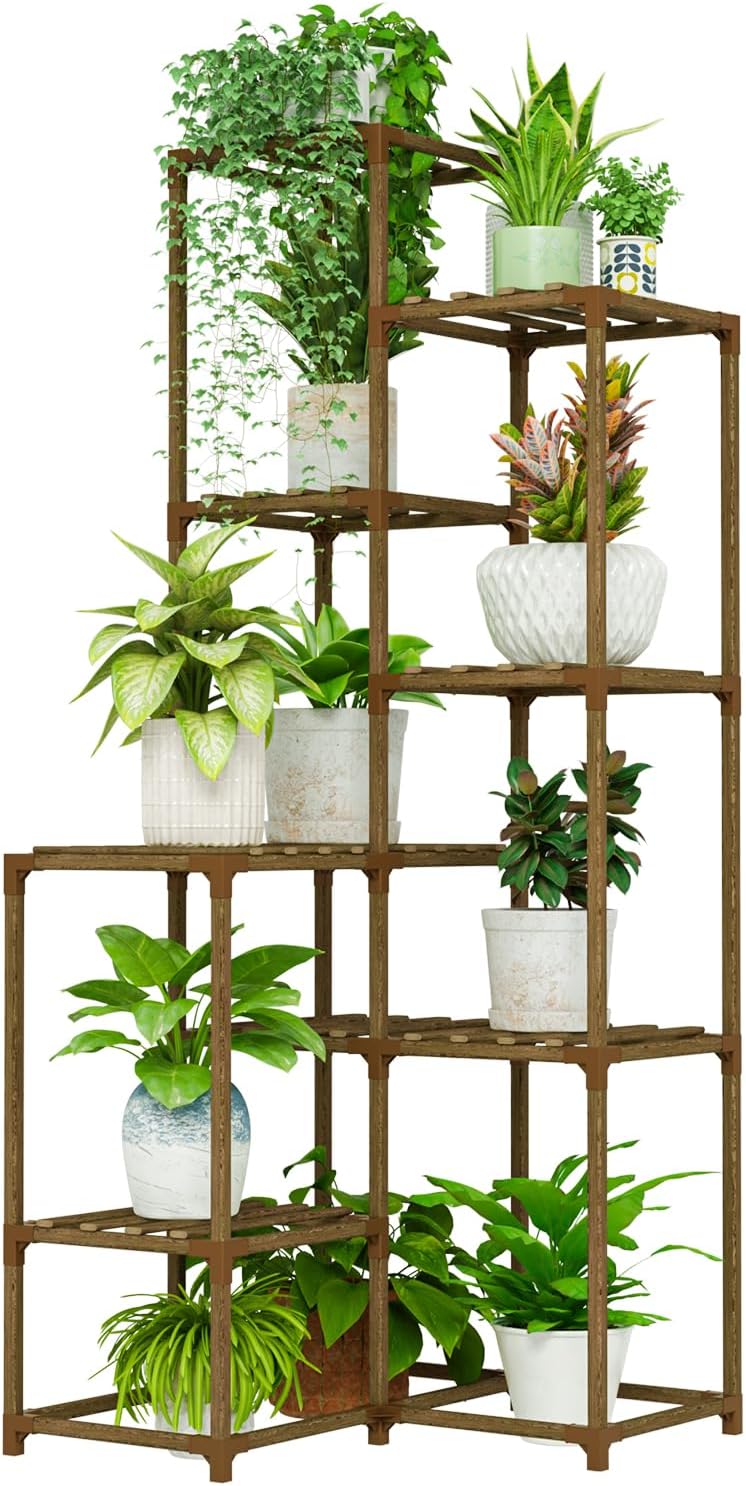 Bamworld 54.7 Tall Corner Plant Stand Indoor Outdoor Wooden Tiered Rack