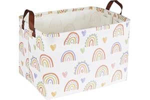 HKEC Rectangle Large Rainbow Storage Basket with Handles, Kids Toys Storage Box,Cute Canvas Organizer Bin,Books Basket,Room Decor,Gift Baskets(Rainbow)