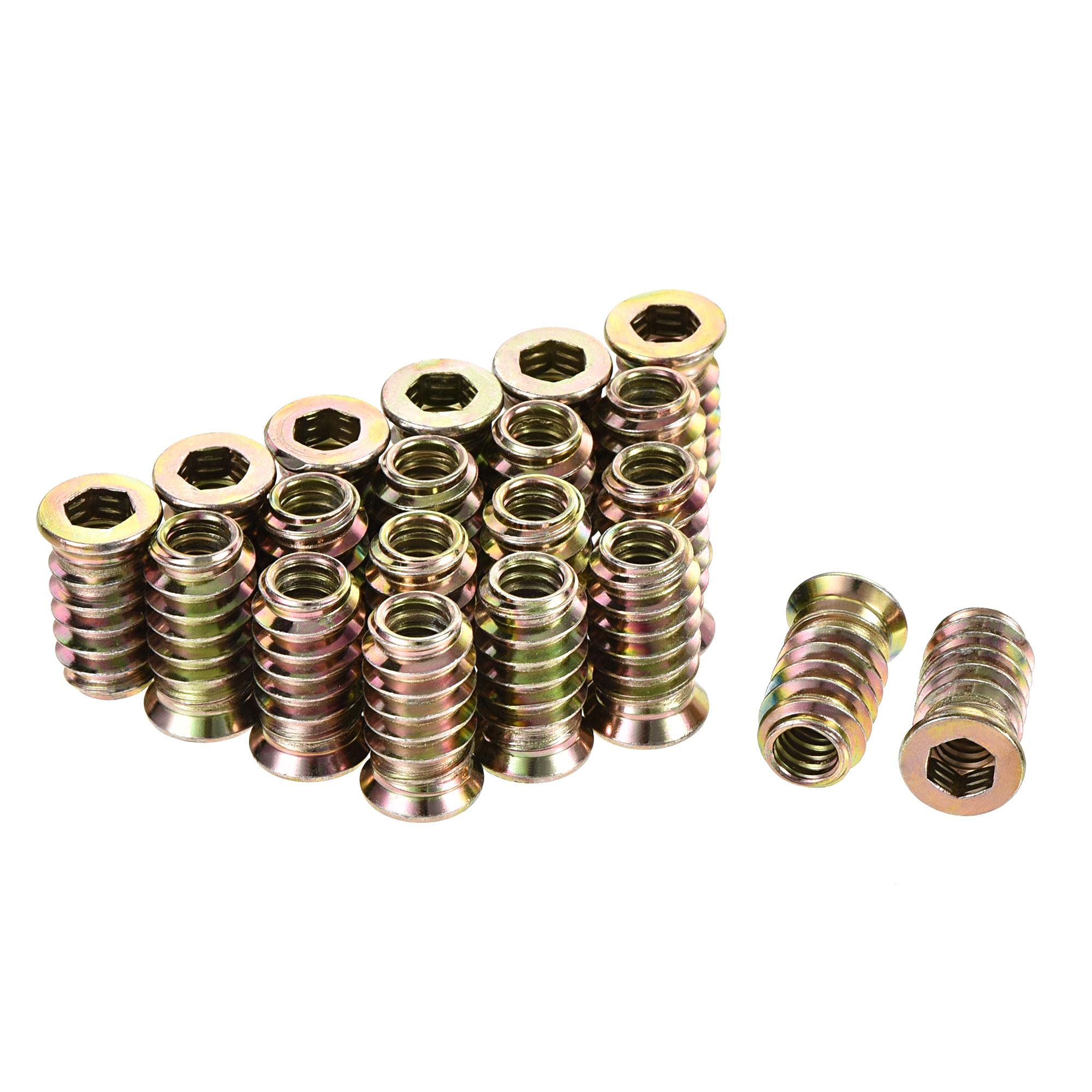 sourcing map 1/4"-20x20mm Threaded Insert Nuts Hex Socket Drive for Wood Furniture 40pcs