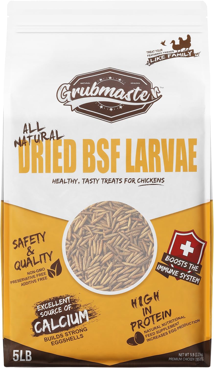 Backyard Birding & Wildlife - GRUBMASTER Dried Black Soldier Fly Larvae for Chickens, Natural Healthy Chicken Treats for Backyard Poultry - 5 lb. Bag