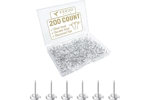 Ferdo Stylo Clear Push Pins, 200 Pack, Plastic Head, Steel Point, Clear Thumb Tacks, Flat Head Thumb Tacks, Plastic Push Pins