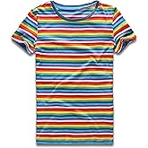 Rainbow T Shirt Women Striped Crew Neck Short Sleeve Stripes Tee Top Stripped