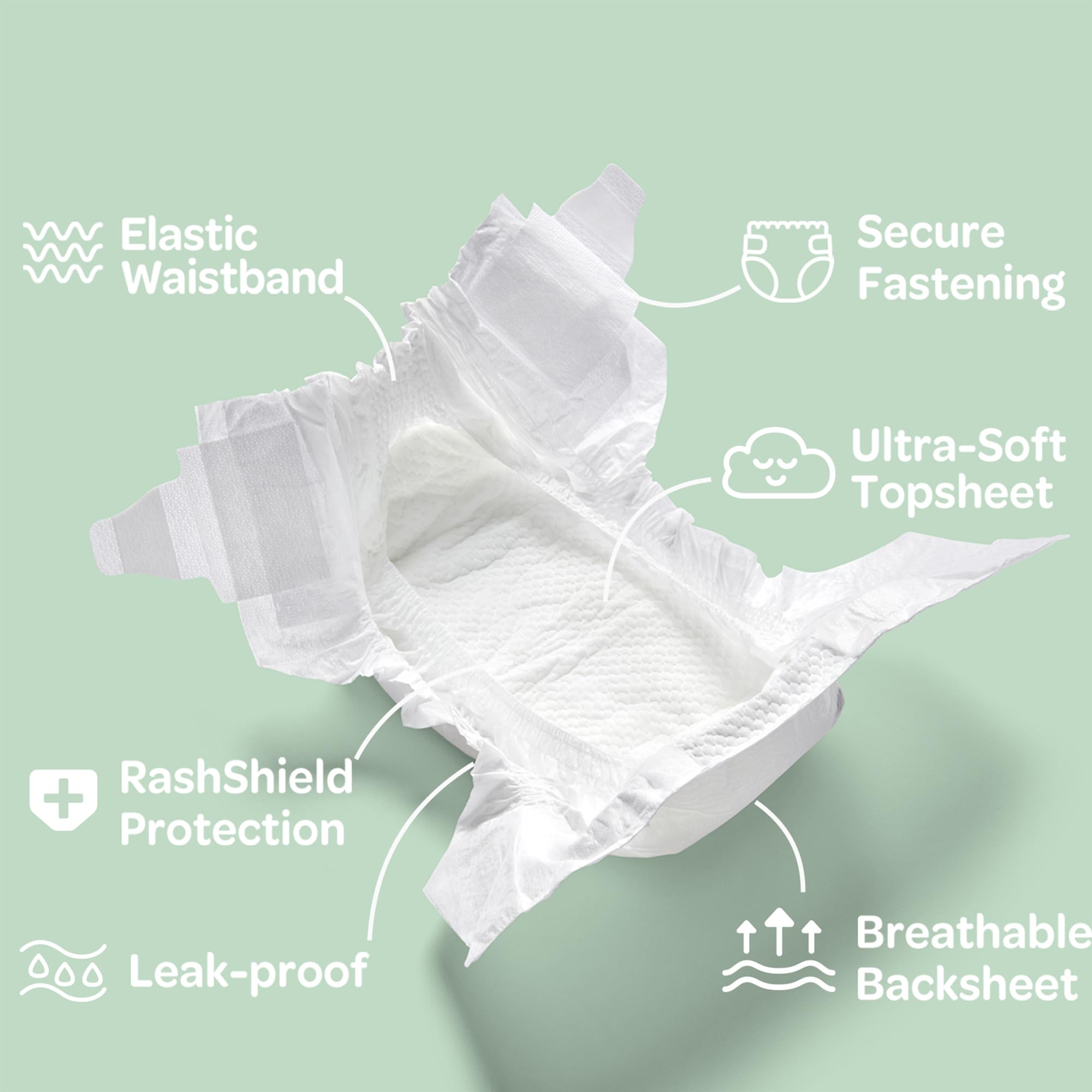 PARASOL Clear+Dry Disposable Diapers | RashShield Protection, Leakproof Design, Hypoallergenic Diaper Set | Size 2 (10-18 lbs.) 72 Count