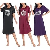 FEREMO 3 Pack Nightgowns for Women Soft Print Womens Nightshirts Short Sleeve Sleepwear