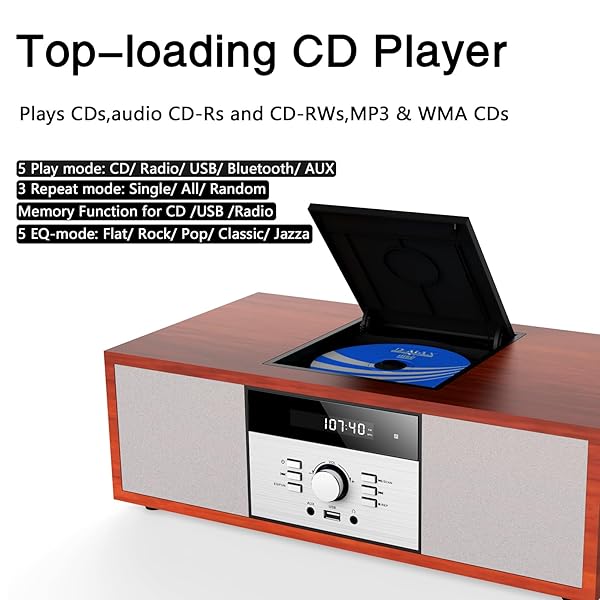 NOSTALGIC BLUETOOTH STEREO SYSTEM FOR HOME, WISCENT VINTAGE MICRO HIFI SYSTEMS CD PLAYER,WITH BLUETOOTH AUDIO STREAMING,FM RADIO,USB PORT,AUX-IN,EARPHONE PORT (BROWN)