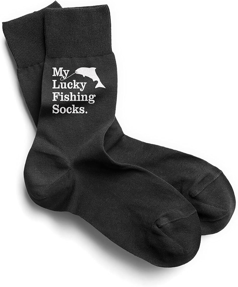 Lucky Fishing Gift Socks Men’s Black Funny Fishing Quote Size 6 11