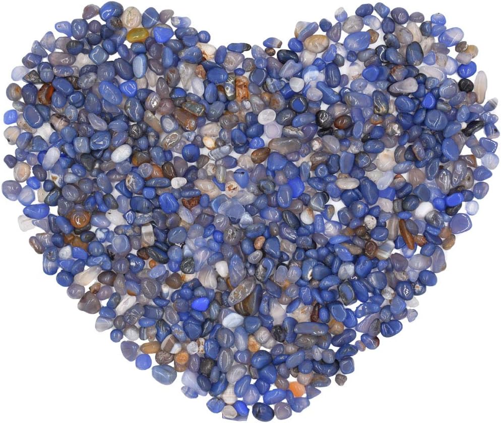 Bofanio Blue Agate Chips Stone Crushed Crystal Quartz Pieces Irregular Shaped Tumbled Stones Raw Gems Beads Filler Colored Decorative Rocks for Vases Plants Crafts (About 1.1 lb(500g)/Bag)