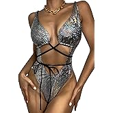 UCadego Women's Metallic Snakeskin One Piece Swimsuits Rave Outfit Bathing Suits