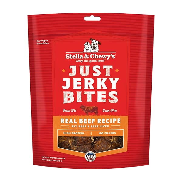 STELLA & CHEWY’S PREMIUM BEEF JERKY DOG TREATS – 95% REAL MEAT BITES FOR SENSITIVE STOMACHS – NATURAL LIMITED INGREDIENT TREATS FOR SMALL AND LARGE DOGS – NO GRAIN, WHEAT OR SOY – 6 OZ BAG