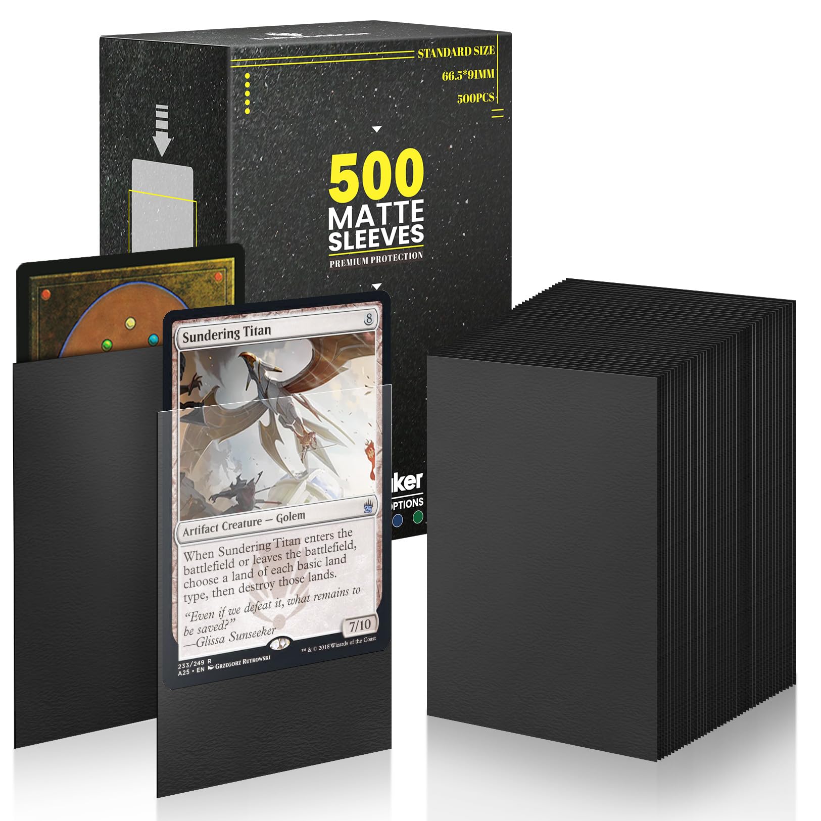 Photo 1 of Standard Black MTG Card Sleeves 500 Pack, Card Protectors Sleeves Matte Back Finish, Perfect Shuffling - Protect All Your Trading Cards, TCG Cards & Sports Cards by Fabmaker, Never Tear 66x91mm