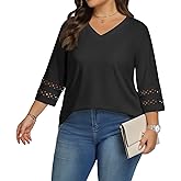 Lastshe Women Plus Size Tops 3/4 Length Sleeve Dressy Casual Blouses V Neck T Shirts Summer Clothes for 2026 Trendy