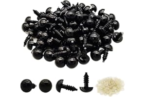 AUSENFUL 200pcs 12mm, 14mm, 16mm, 18mm Mixed Safety Eye for Amigurumi Plastic Crochet Doll Eye with Washer for Crochet Crafts, Black