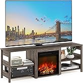 Furinno Classic TV Stand, Entertainment Center, TV Console for TV up to 70 Inch with Fireplace and Open Shelf, for Living Room, Bedroom, Grey Oak
