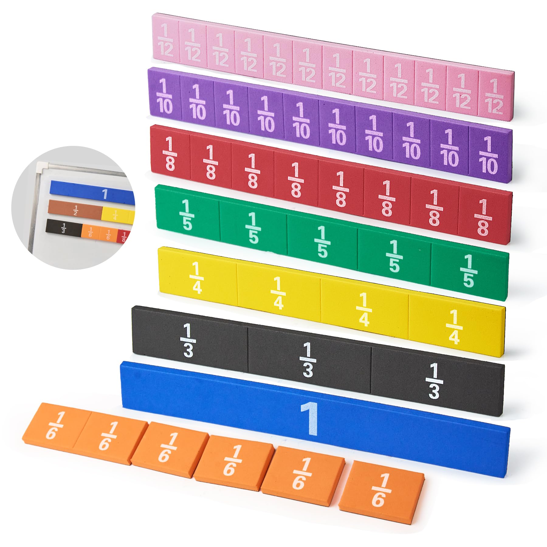 TOMMYHOME Magnetic Fraction Tiles for Kid's Maths Classroom Toys.Standing Teaching aids for Primary classrooms.Help Kids Learn Fractions (Rectangular)