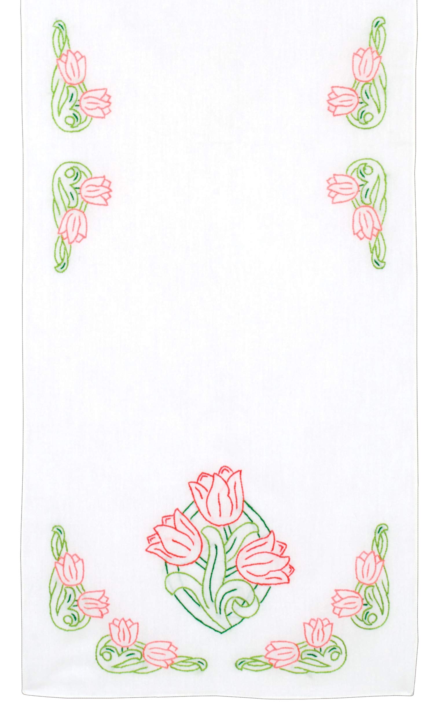 JACK DEMPSEY NEEDLE ART Table Runner Scarf Tulips, White, One Size