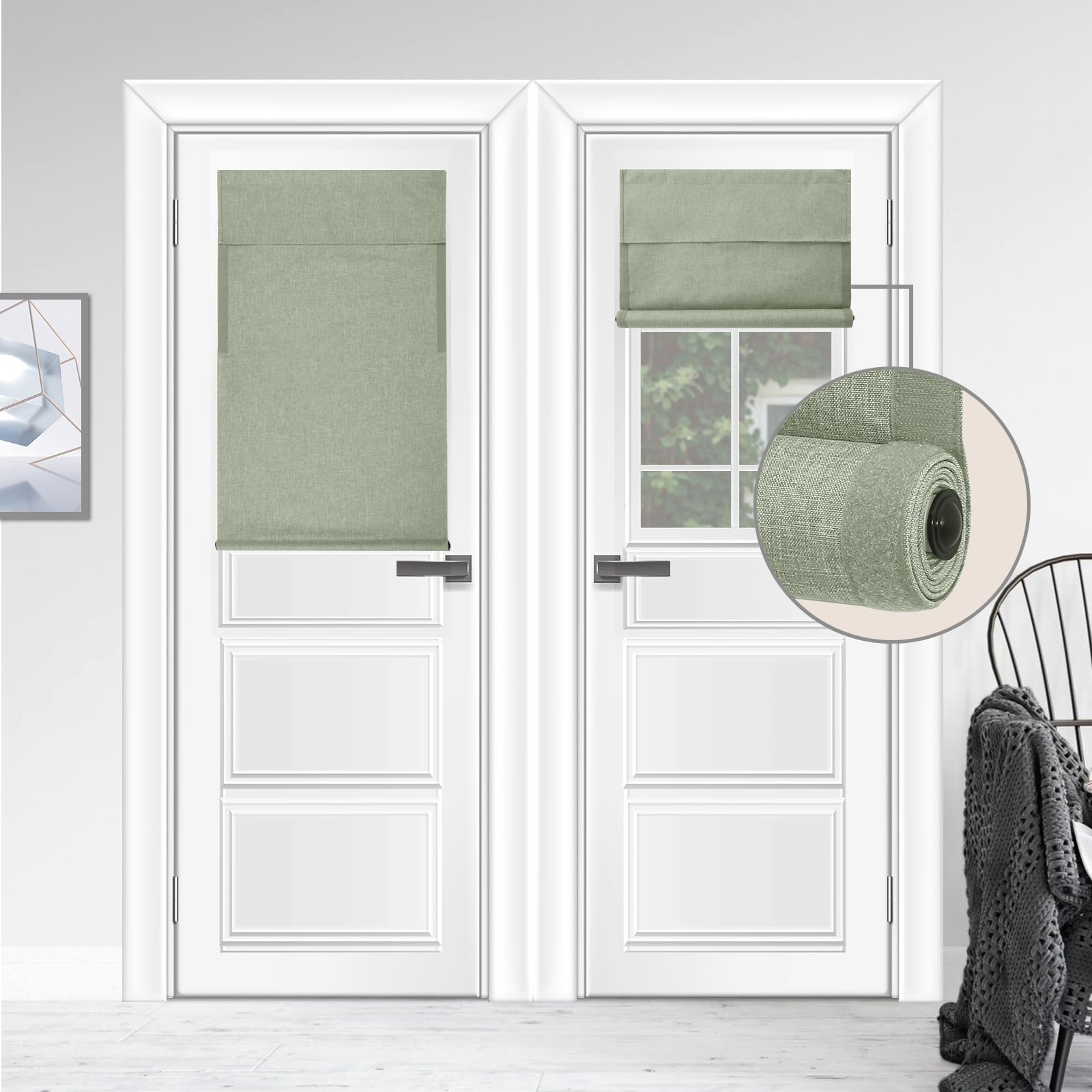 Photo 1 of WDFour Blackout Door Curtains, Triple Layers 100% Light Blocking & UV Protect, Noiseless Adjustable Roller Shade, No Drill Window Blinds for Office, Ward, Home (24" W x 38" L, Sage Green,Pack of 1)
