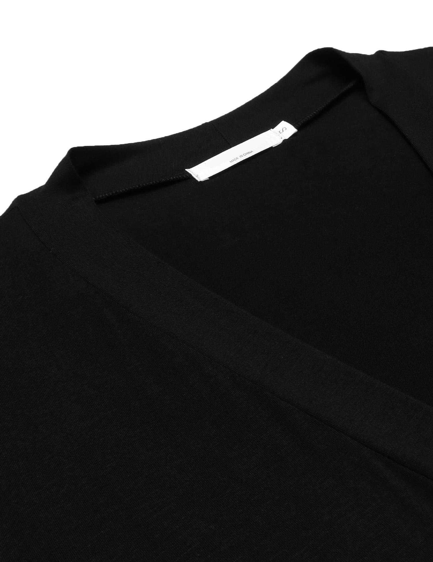 Zeagoo Women\'s long Sleeve Draped Open Front Longline Asymmetrical Hem Kimono Cardigan w/ Belt (Black/M)