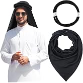 Arab Shemagh Muslim Keffiyeh Head Wrap Scarf Arabic Tactical Desert Headwear with Aqel Rope Halloween Costume Accessories