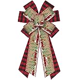 On-Airstore Large Christmas Wreath Bows Christmas Tree Truck Burlap Bows for Wreath, Red Buffalo Plaid Ribbon Bows Christmas Decor Bows for Home Indoor Outdoor Decoration Wreath Ornament Supplies