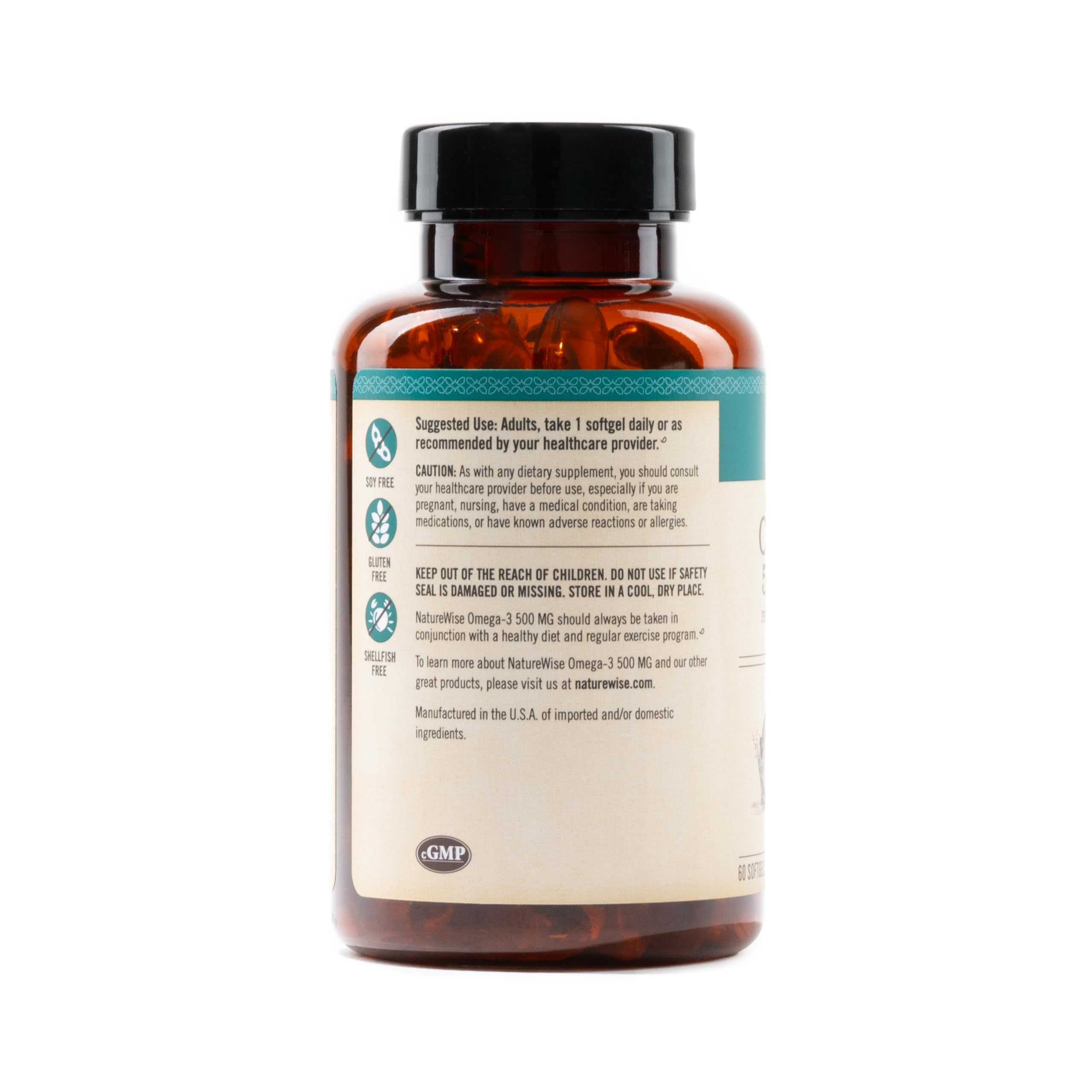 NatureWise Omega 3 Fish Oil - 500 mg per Pill - EPA & DHA - Immune Support, Brain & Optimal Wellness - Gluten and Soy Free, Non-GMO - 60 Softgels[2-Month Supply]