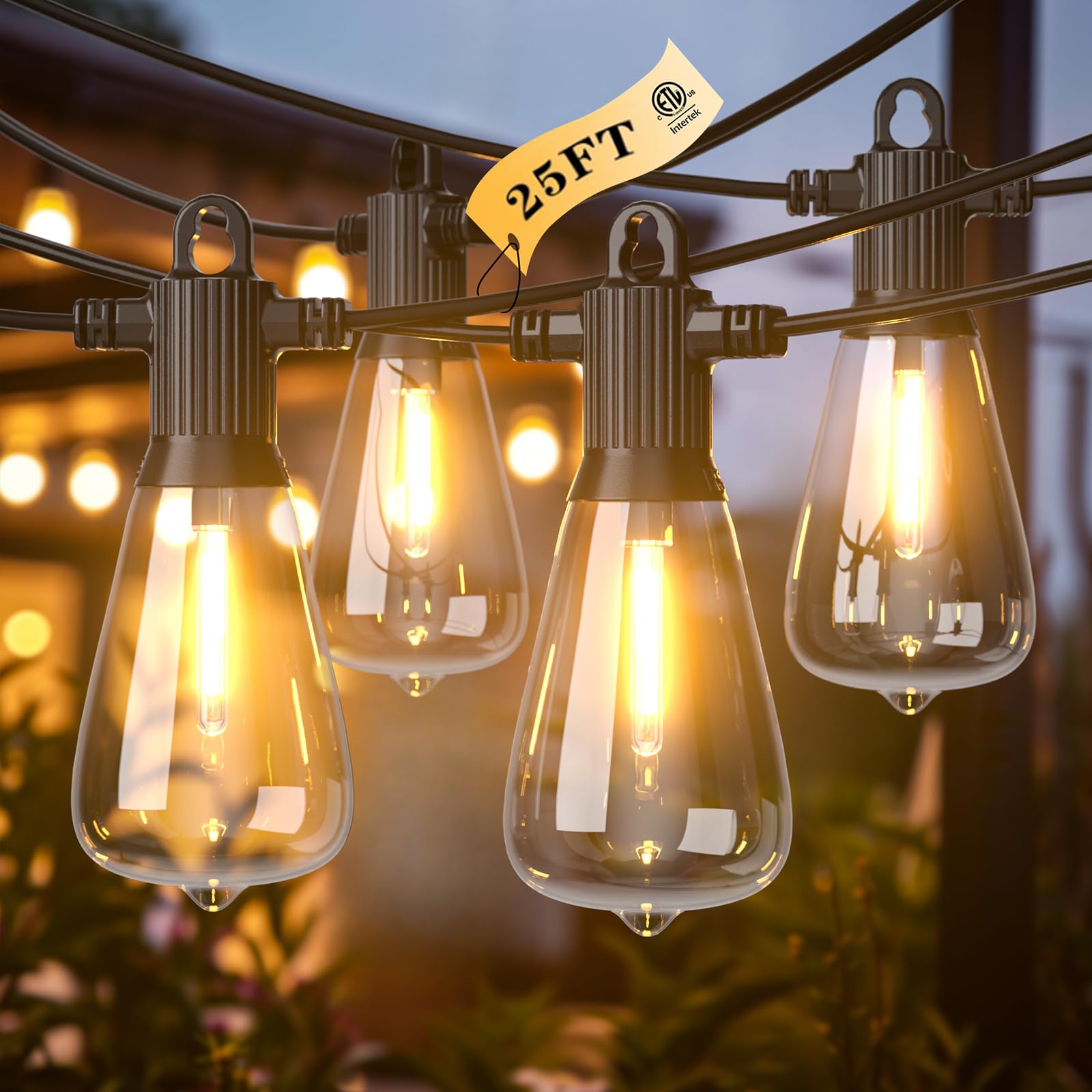 Photo 1 of Kawaya Outdoor Patio String Lights: 25 FT LED Outside Patio Light with 12 Shatterproof Vintage Bulbs - 2700K Dimmable IP65 Waterproof Edison Outdoor Lighting for Porch Deck Bistro Cafe Party
