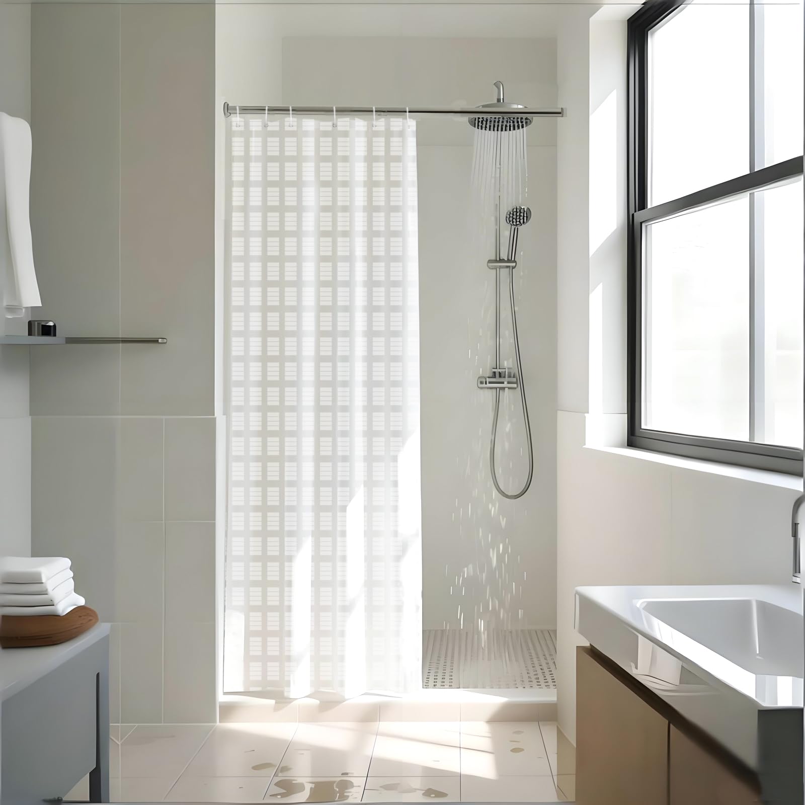 YISURE White Jacquard Shower Curtain for Bathroom Tub - Waterproof Fabric with Plastic Hooks, Narrow 90cm/35"W x 71"L/180cm — image 1