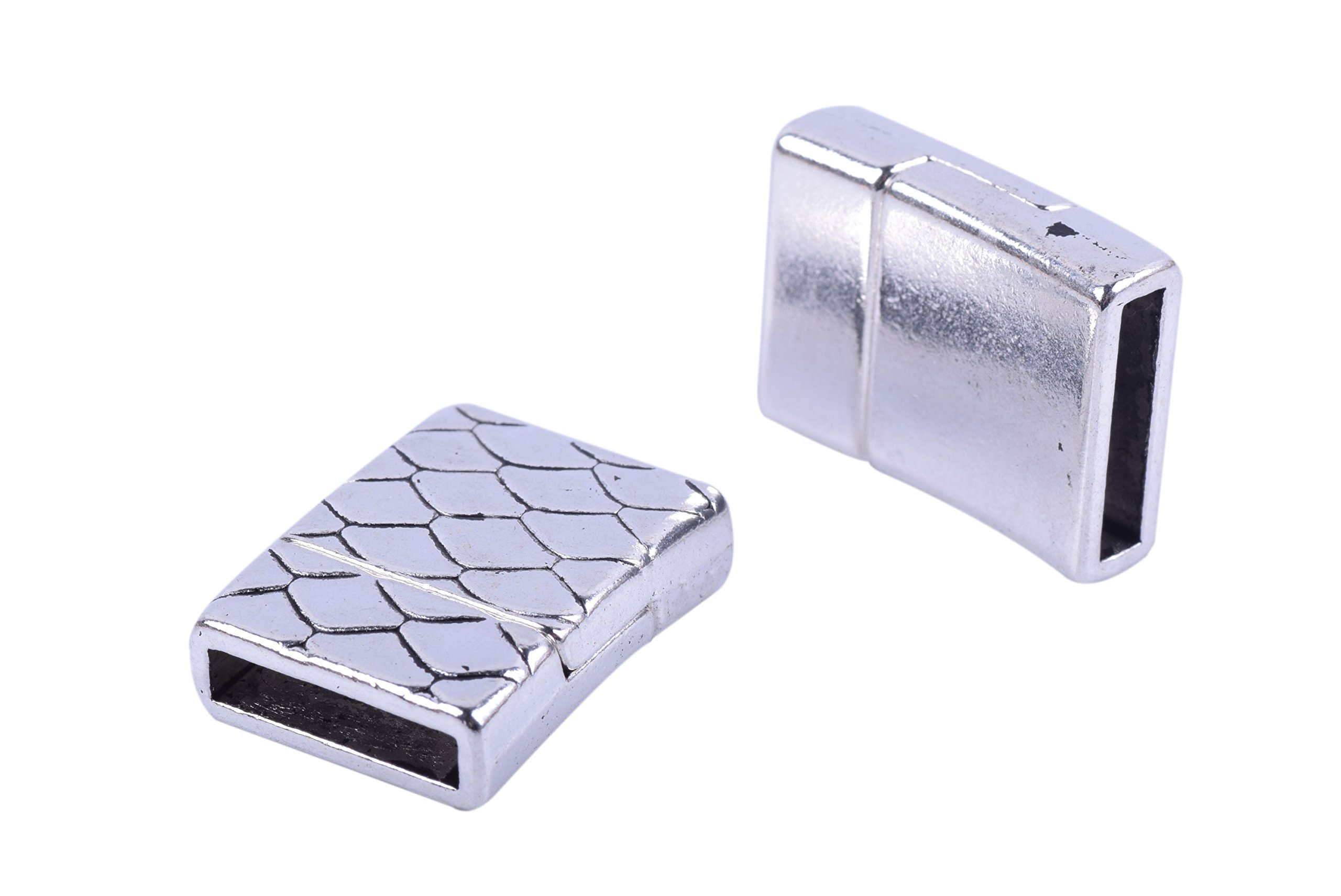 KONMAY 5 Sets 12.x2.0mm Antique Silver Glue-in Style Wave Engraved Jewelry Magnetic Clasps