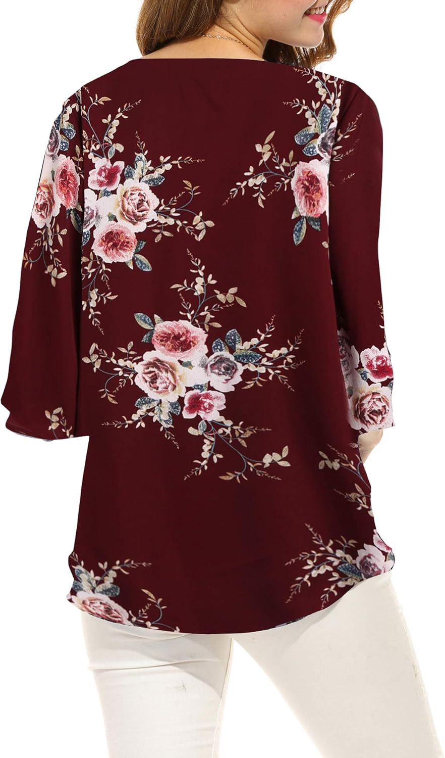 ACEVOG Womens Casual Scoop Neck Loose Top 3/4 Sleeve Chiffon Blouse Shirt Tops: Clothing