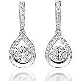 ARINZA Dangle Moissanite Earrings for Women, Sterling Silver Drop Hoop Dancing Diamond Earrings with 2 Carat (1ct Each), Jewelry Gift for Her, Wife, Girlfriend, Mom, Anniversary, Birthday, Christmas