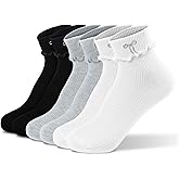 Mcool Mary Women's Ankle Socks Thin Ruffle Casual Cotton Frilly Breathable Cute Knit Lettuce Socks Embroidery Bow 3 Pack Size 5-9