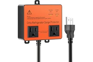 Refrigerator Surge Protector, Ortis Double Outlet Voltage Protector for Home Appliances with Time Delay, Protects Against Brownout, Spike, Instant Surge All Voltage Abnormalities, black