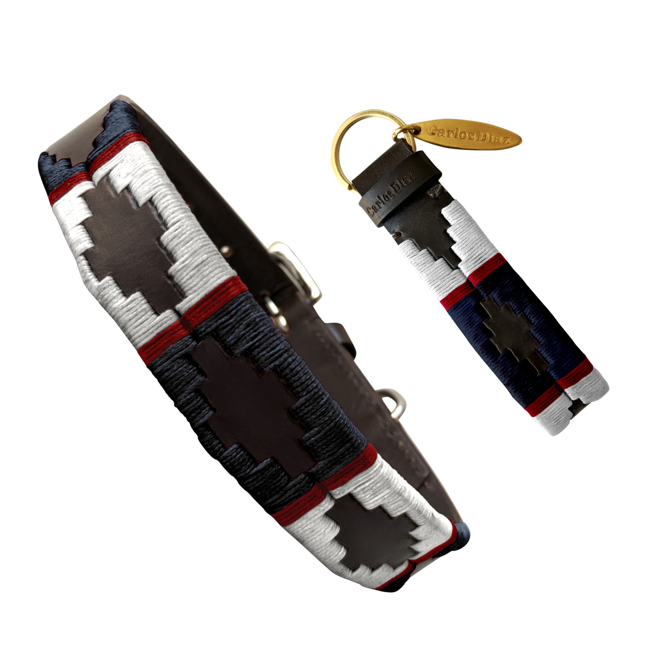 Carlos Diaz Genuine Leather Waxed Embroidered Polo Dog Collar XXS