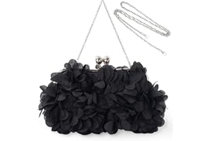 JAMBHALA Women Elegant Evening Purse, Small Floral Clutch Bag with Detachable Chain for Wedding, Party, Prom
