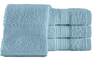ALL DESIGN TOWELS All Design Quick-Dry, High Absorbent 100% Cotton Towels for Bathroom Guests Pool Gym Camp Travel College Dorm (4 Piece Washcloth Set, Blue)