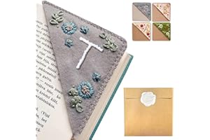 ARTLAZA Personalized Hand Embroidered Corner Bookmark, 26 Letters Hand Stitched Felt Corner Letter Bookmark, Cute Flower Embroidery Bookmarks for Book Reading Lovers Meaningful Gift (Winter，T）