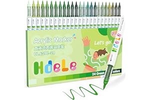 Guangna Green Acrylic Paint Markers 24 Color, Brush Tip Acrylic Paint Pens for Pumpkin Paint, Christmas Art, Rock Painting, W