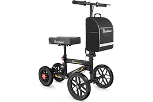 BlessReach All Terrain Steerable Knee Scooter Crutch Alternative，Deluxe Medical Scooter Double Handbrake,for Adults Injured Ankle & Foot Recovery Scooter in Black