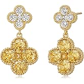 MTMY Dangle Earrings for Women 14K Gold Plated Four Leaf Clover Dangling Drop Birthstone Stud Earrings Trendy Flower Birthstone Jewelry Birthday Gifts