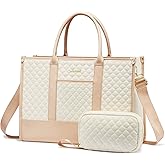 LOVEVOOK Laptop Bags for Women, 15.6 inch Waterproof Work Tote Bag with Clutch, Professional Teacher Computer Purse Lightweight Shoulder Bag Travel, Quilted Beige & Brown