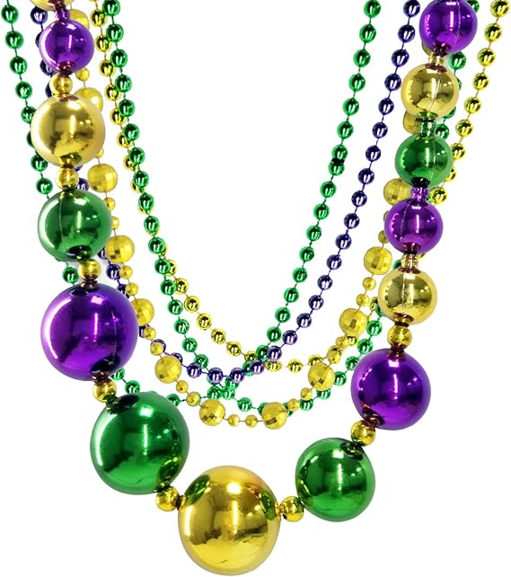 Mardi Gras Bead Necklaces Jumbo Assorted Styles Metallic