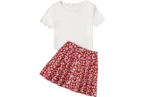 SHENHE Girl's Floral Skirt Outfits Two Piece Short Sleeve Crop Top T Shirt and Skirt Set