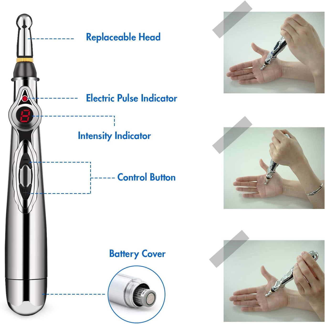 Aobbiy 5-in-1 Electronic Acupuncture Pen, Meridian Energy Pen for Pain Relief. Pain Relief Therapy, Electric Meridians Acupuncture Machine, 1 x AA Battery Needed(Not Included): Health & Personal Care