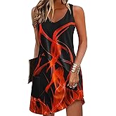 Zeagoo Womens Summer Dress 2026 Loose V Neck Sleeveless Sundresses Swimsuit Coverup with Pockets Floral Tank Dresses