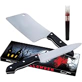 2Pcs Halloween Fake Knife Prop,Fake Knife,Halloween Classic Horror Props | Kills Butcher Knife Prop for Aldult (silver+silver)