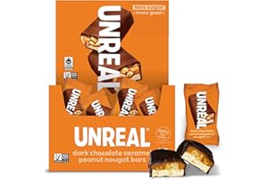 UNREAL Dark Chocolate Peanut Caramel Nougat Bars (30 Mini Bars) | 70% Organic Ingredients, Fair Trade, Non-GMO | No Corn Syrup, Sugar Alcohols, Soy | .67oz each