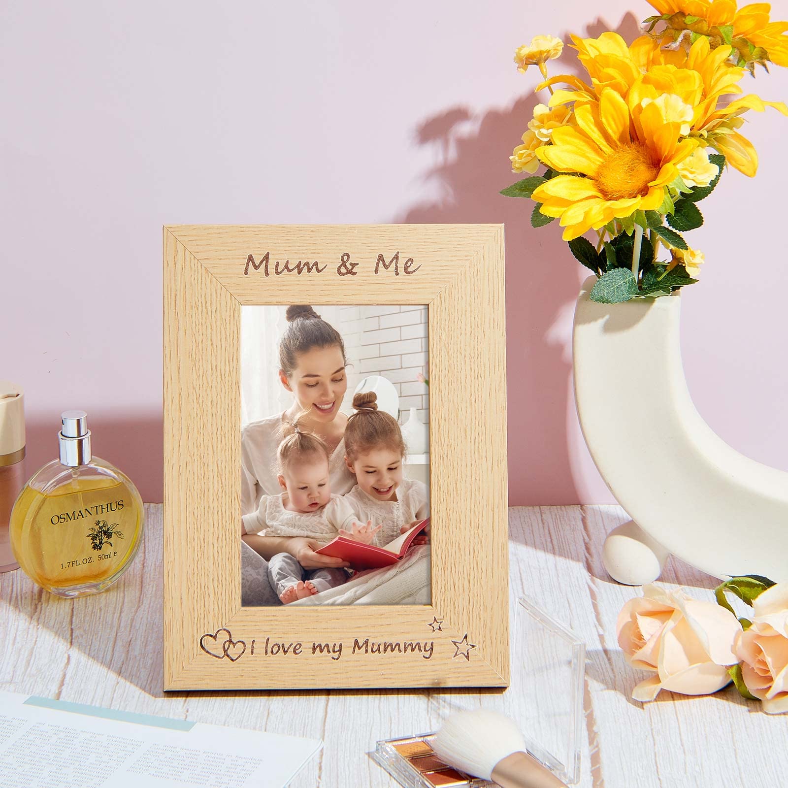 Photo Gifts for Mom 4 x 6 Inch I Love My Mom Photo Frame Mummy and Me Wooden Photos Frame with Heart Writable DIY Love Tag for Mother and Mother Birthday Gift
