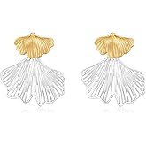 AOLIMI Gold/Silver Ginkgo Leaf Dangle Earrings for Women Statement Earrings Boho Plant Leaf Earrings Fashion Jewelry