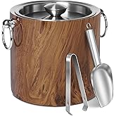 CAOANTRY Ice Bucket with Lid & Tong- Well Made Insulated Stainless Steel Keep Ice Frozen Longer - Ideal for Cocktail Bar, Parties, Chilling Wine, Champagne - 3 Liter (Teakwood)