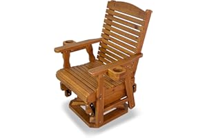MOSBRISA Wooden Swivel Glider Chair, 360° Outdoor Patio Rocker with Ergonomic Design, Smooth Gliding Motion, Solid Fir Wood, Weather-Resistant PU Finish, Heavy Duty 500 LBS